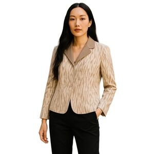 Lafayette 148 White Gray Invisible Snap Button Blazer Jacket Women's Size 2